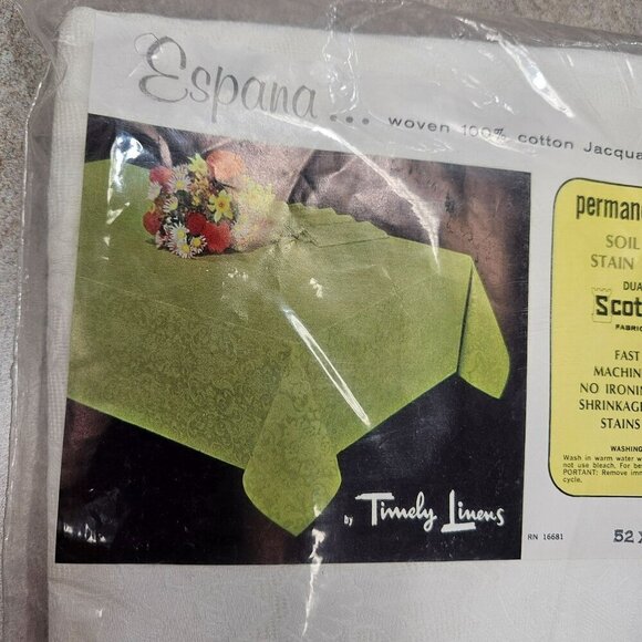 Vintage Timely Linens Nwt Old Dead Stock España Tablecloth White Jacquard Cotton - Picture 3 of 6